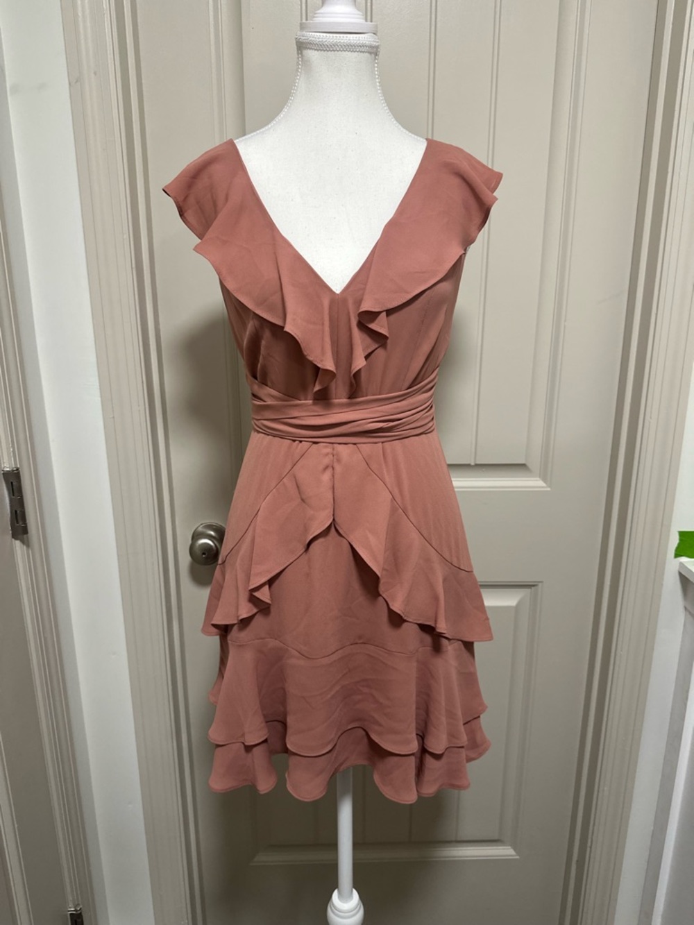 Express Rose Ruffle V-Neck Mini Dress